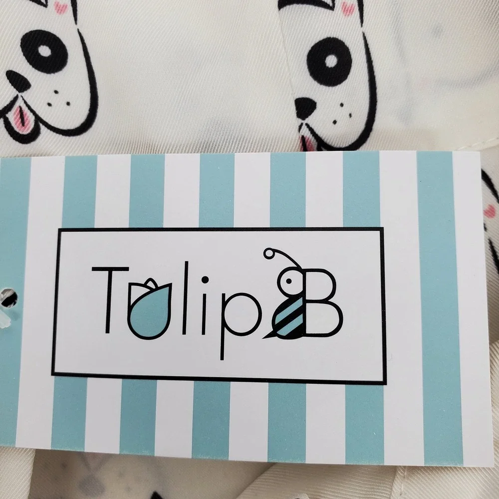 Tulip B Womens XL French Bulldog‎ Dog Print Tie Neck Blouse Cream EBJT248 New
